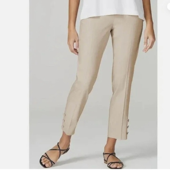J.Jill Linen Blend Button Hem Macadam Stretch Petite Pants - Picture 1 of 8